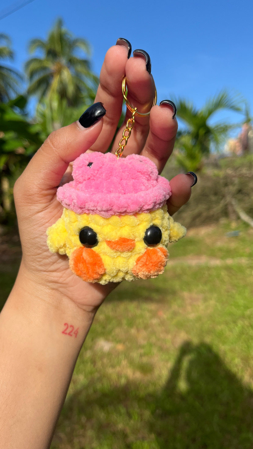 Duck with frog hat keychain