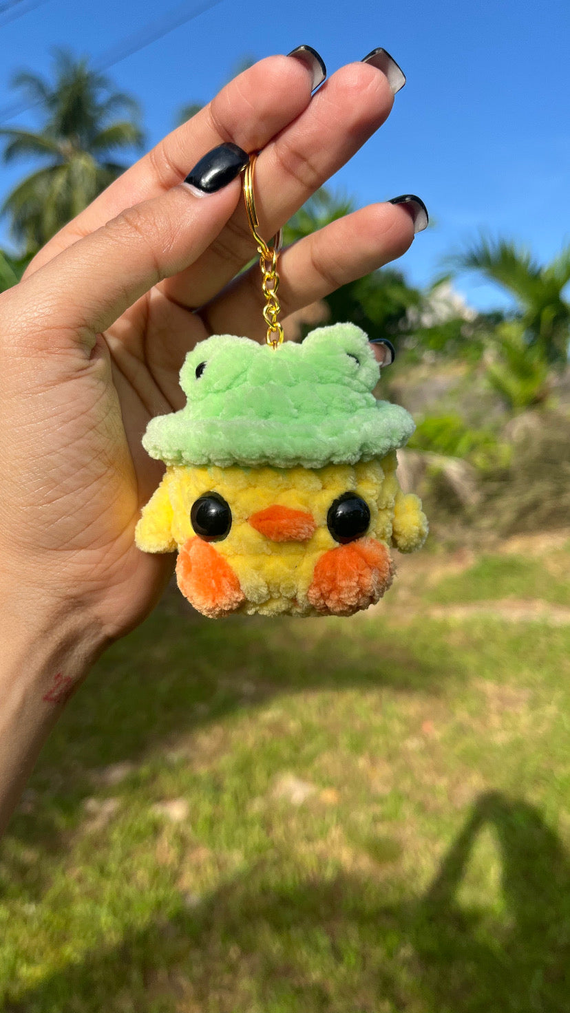 Duck with frog hat keychain